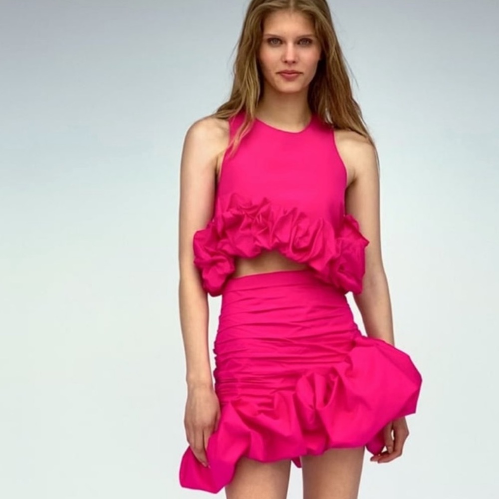 Zara Voluminous draped balloon skirt neon / fuchsia